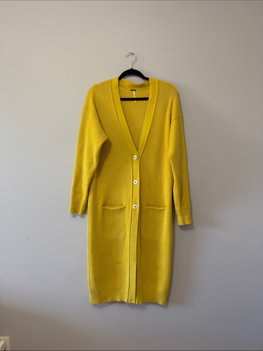 Free People Mustard Yellow Longline Button Cardigan
